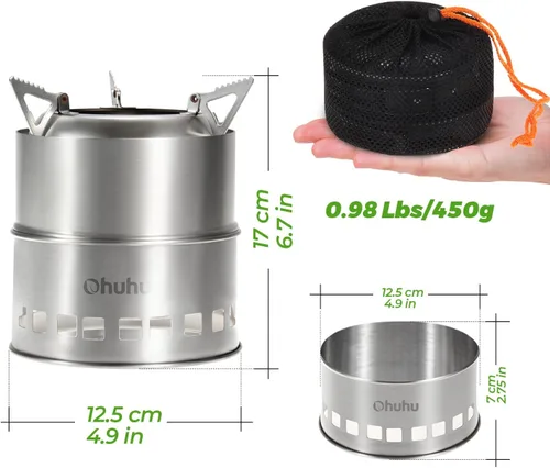 Miniatura 3 de Estufa de leña portátil de acero inoxidable ideal para campamentos Ohuhu