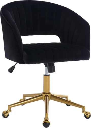 Silla de escritorio giratoria para oficina en casa, moderna silla de escritorio de terciopelo, sillón de altura ajustable con base dorada, silla de