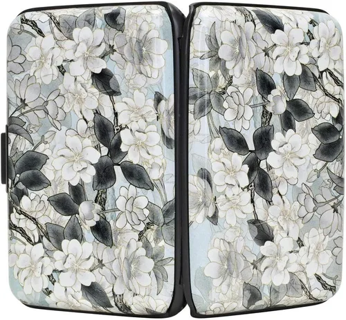 Miniatura 205 de ELFISH Mini cartera de aluminio RFID para tarjetas de crédito, funda de identificación de metal para hombres y mujeres, Happy Flower, Cartera Rfid
