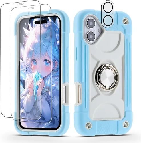 Miniatura 90 de Funda para iPhone 11 de 6.1 pulgadas con soporte de anillo, con 2 protectores de pantalla de vidrio, resistente a los golpes, resistente a