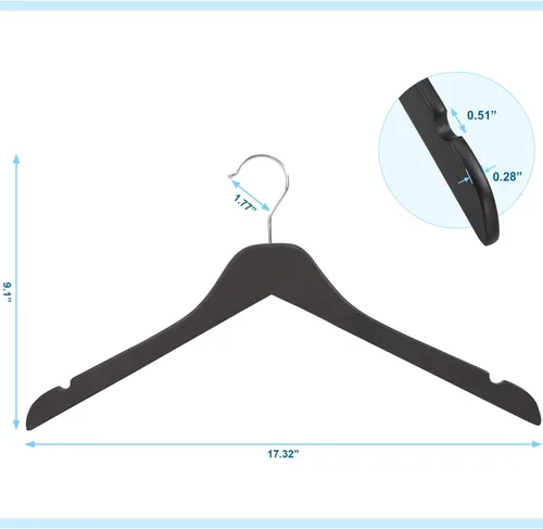 Miniatura 3 de TOPIA HANGER Perchas de madera negra, colgador de ropa delgado de madera de 0.28 pulgadas con diseño plano y muescas suaves, perchas ligeras que