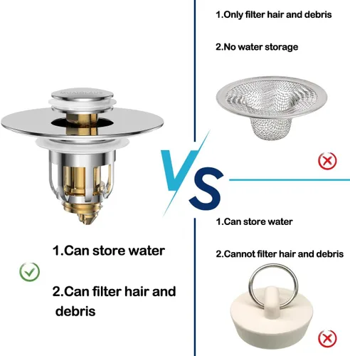 Miniatura 7 de Tapón universal 2 en 1 para fregadero de baño, colador de drenaje desplegable para fregadero de baño con cesta de filtro antiobstrucción, tapón
