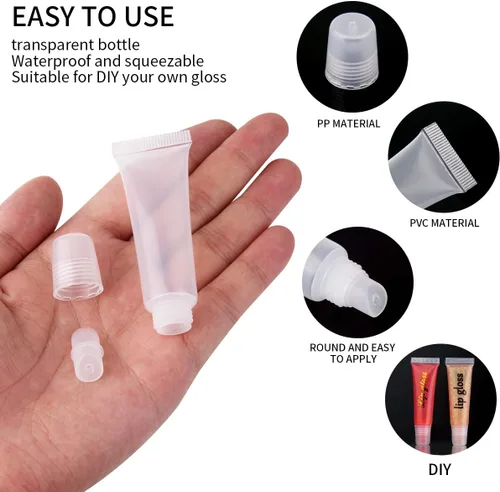 Miniatura 3 de HRLORKC 110 tubos vacíos de 0.3 fl oz para brillo labial, contenedores para bálsamo labial cosmético