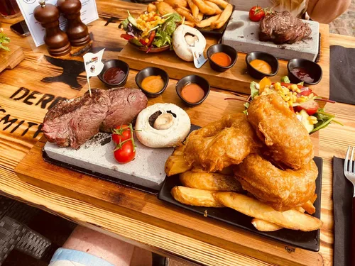 Miniatura 7 de Black Rock Grill Bistec, parrilla de piedra caliente - Roca caliente chisporroteante, parrilla de interior, piedra de cocción con moldes negros mate