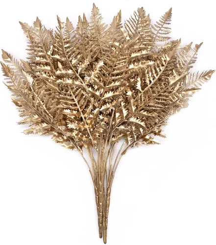 Miniatura 32 de Plantas artificiales Golden Baby Breath Gypsophila, para decoración de Navidad, plantas falsas, arbustos de helecho, arbustos sintéticos, Aliento