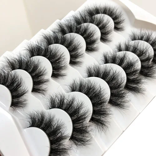 Miniatura 4 de Pooplunch Pestañas postizas de pelo de visón sintético, esponjosas, dramáticas, paquete de 7 pares de pestañas postizas 8D de ojo de gato, paquete
