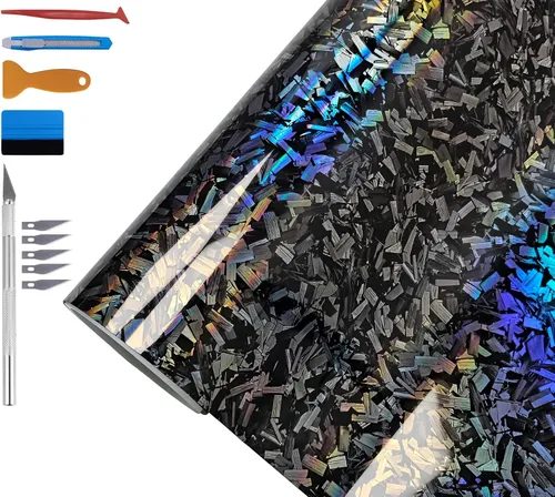 Miniatura 12 de LZLRUN Rollo de Vinilo Negro de Fibra de Carbono Mate Forjado con Liberación de Aire, Lámina Adhesiva, Película para Calcomanía DIY de Automóvil
