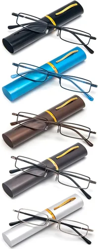 Miniatura 10 de REAVEE Paquete de 5 lentes de lectura portátiles delgados para hombres y mujeres, bloqueo de luz azul para computadora con bolsillo pequeño, estuche