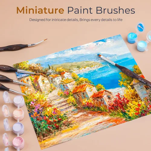 Miniatura 2 de Nicpro Pinceles de pintura en miniatura – Juego de 11 pinceles de pintura modelo para acuarela acrílica al óleo, pinceles de pintura