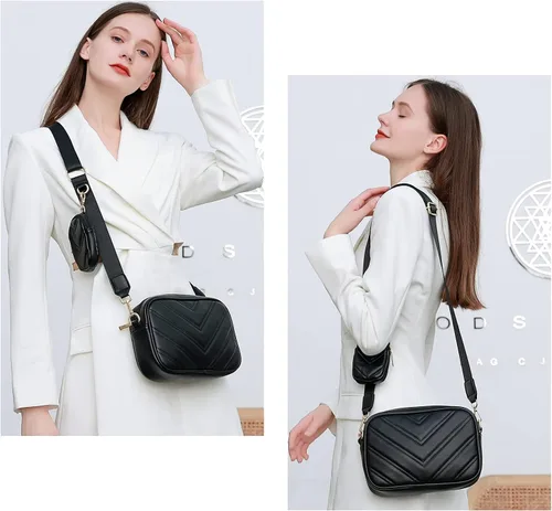 Miniatura 2 de Herald Chevron - Bolso cruzado pequeño acolchado con monedero para mujer cuadrado con cámara de fotos hombro lateral 2 tamaños