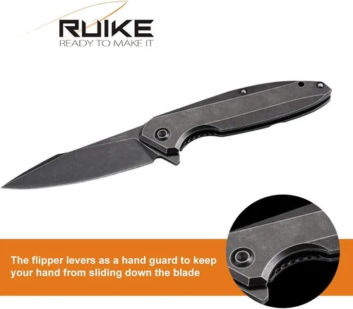 Miniatura 3 de Ruike Cuchillo táctico plegable pequeño cuchillo de bolsillo con clip EDC Camping Pesca Senderismo Cuchillos Marco Cerradura 14C28N Acero Negro al