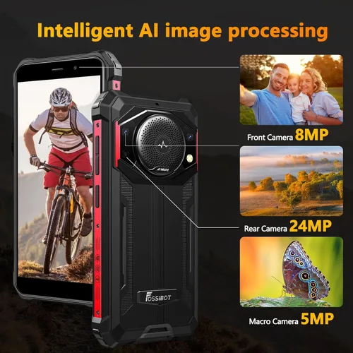 Miniatura 5 de FOSSIBOT F101P Android 13 Teléfono inteligente resistente, 7 GB+64 GB /1 TB Teléfono de llamada resistente 10600 mAh Teléfono desbloqueado 123dB Rojo