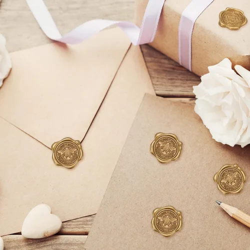 Miniatura 6 de Whaline 50 calcomanías de sello de cera, autoadhesivas 3D de abeja dorada, calcomanías en relieve para Navidad, tarjetas de invitación