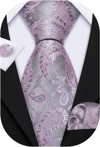 Miniatura 186 de Barry.Wang - Juego de corbata de seda para hombre, diseño de cachemira, pañuelo y gemelos de bolsillo