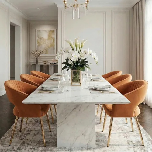 Miniatura 10 de Hyfirm Juego de 2 sillas de comedor de cuero, modernas sillas de cocina color dorado crema con respaldo hueco, sillas laterales tapizadas para sala