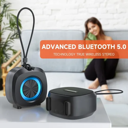 Miniatura 3 de PEICHENG Altavoz, pequeño altavoz portátil Bluetooth inalámbrico IPX5 impermeable para ducha, sonido estéreo fuerte, graves profundos, par TWS, Rosa