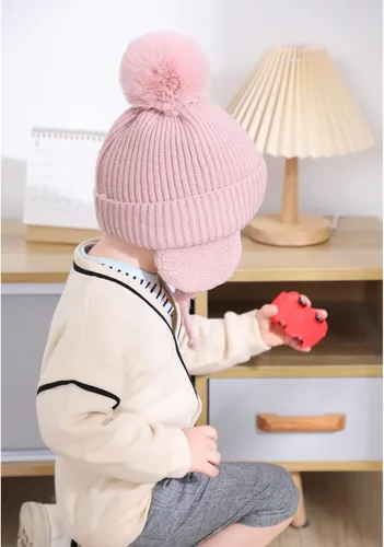 Miniatura 5 de CHOIEO Gorro de invierno para niños pequeños gorro con solapa para las orejas gorro de punto suave y cálido con forro polar con pompón