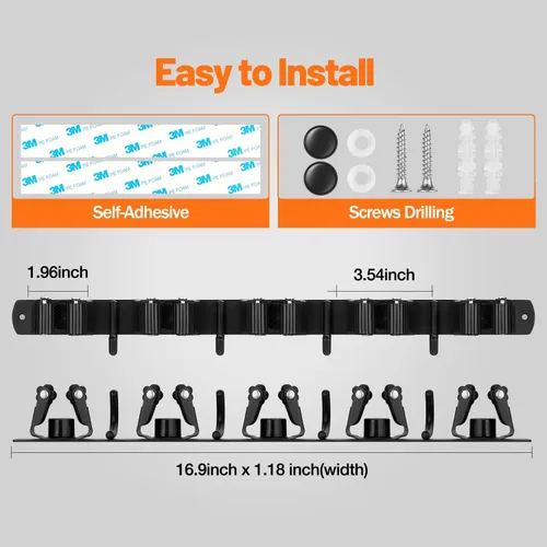 Miniatura 5 de Soporte de pared para escoba, organizador de escoba de acero inoxidable, soporte de escoba y escoba montado en la pared, resistente colgador