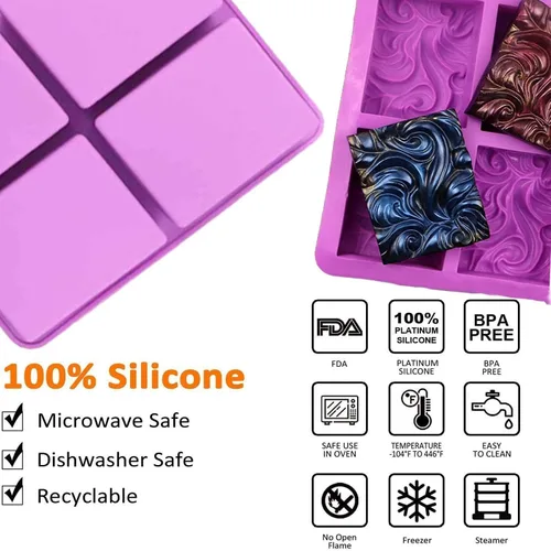 Miniatura 2 de Paquete de 3 moldes de silicona para jabón, 6 cavidades, molde de jabón de silicona rectangular, ovalado y formas de flores, moldes de jabón