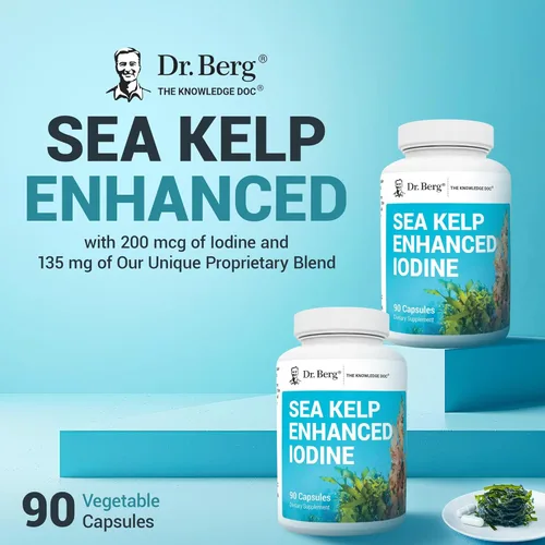 Miniatura 4 de Dr. Berg Sea Kelp Yodo mejorado - 200 mcg de yodo premium - Mezcla de algas marinas incluye algas azul-verdes Klamath y algas marinas - 90 cápsulas