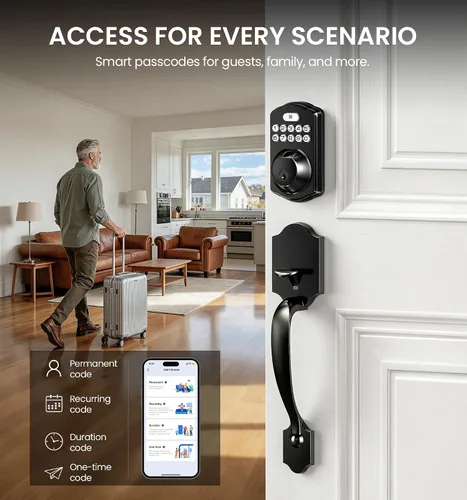 Miniatura 5 de Veise VE012W-H - Juego de cerradura inteligente WiFi para puerta delantera, WiFi integrado, control remoto de aplicación y control de voz, cerradura