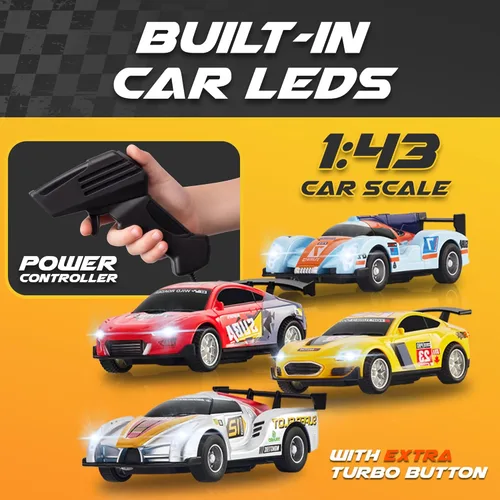 Miniatura 6 de Slot Car Race Track Sets - Juego de pistas de carreras eléctricas, 4 pistas de autos de alta velocidad para niños, auto de control remoto, juguetes