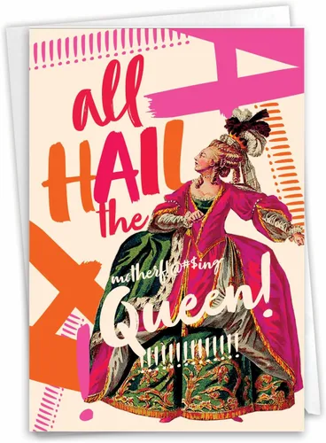 NobleWorks - 1 Tarjeta divertida para todas las ocasiones para mujer - Tarjeta de notas de humor en blanco con sobre - All Hail the Queen C6677OCB