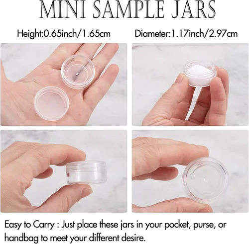 Miniatura 11 de Envases de muestra de 3 gramos con tapas, 75 paquetes de tarros de muestra diminutos con etiquetas, envases cosméticos de plástico mini para Tapa