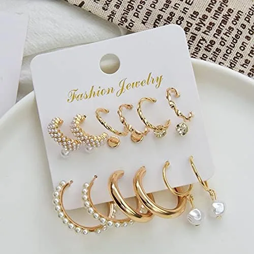 Miniatura 3 de Juego de 56 pares de aretes para mujer, aretes de aro de perla, varios aretes de tuerca, joyería simple y linda