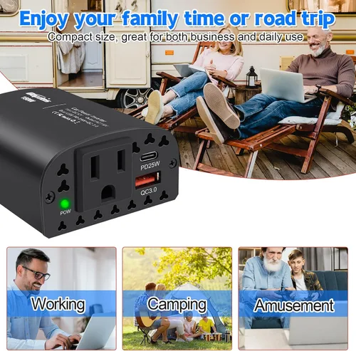 Miniatura 5 de 150W inversor de corriente de coche DC 12V a 110V AC adaptador de salida de coche con PD 25W &QC3.0 puertos USB cargador de coche para laptop