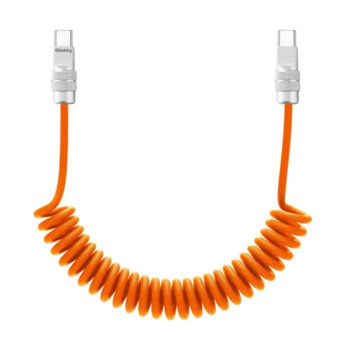 chubbycable Curly Chubby - Cable de carga rápida USB C en espiral de 240 W, cable de carga retráctil trenzado duradero para automóvil compatible con