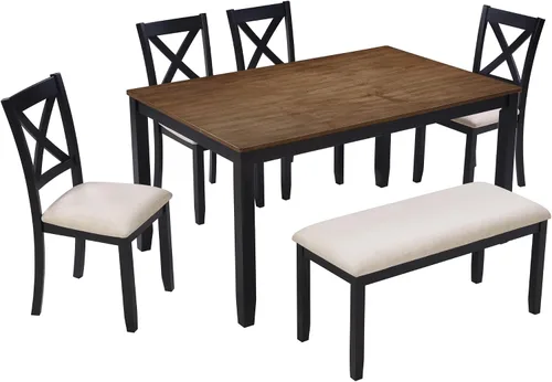 Miniatura 8 de Bellemave Juego de mesa de comedor de 6 piezas para 6 mesas de cocina rectangulares con 4 sillas de comedor y banco, juego de comedor para 6