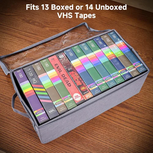 Miniatura 4 de Caja de almacenamiento VHS – Pack de 2 organizadores de cintas de casete con tapa de PVC transparente – Caja de almacenamiento apilable que contiene