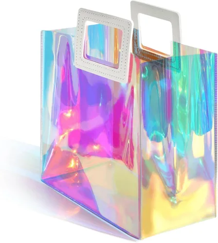 Miniatura 11 de VUOJUR Bolsa de regalo holográfica grande de 12.8 x 11.6 x 5.7 pulgadas, transparente, reutilizable, bolsa de regalo de cumpleaños para mujeres