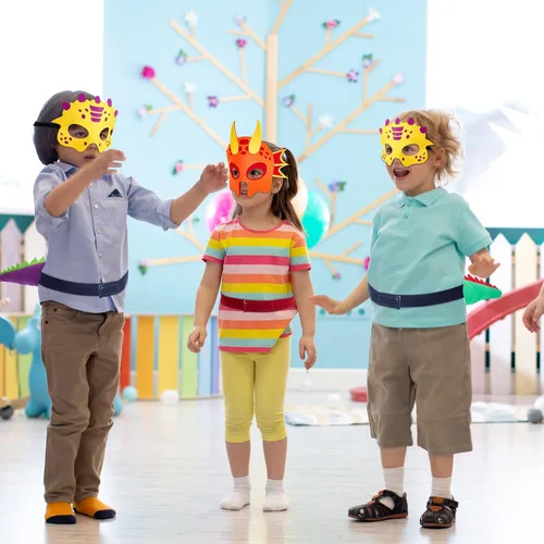 Miniatura 5 de Leitee Juego de 20 dinosaurios de fieltro, 10 colas y 10 máscaras de dragón para recuerdos de fiesta de dinosaurios para niños pequeños, fiesta