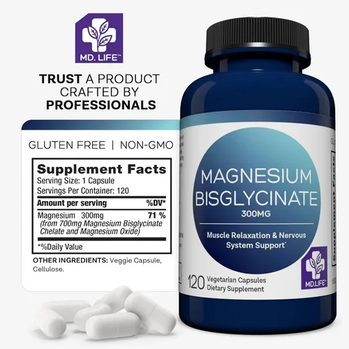 Miniatura 6 de MD.LIFE Bisglicinato de magnesio 300 mg - Cápsulas de quelato de bisglicinato de magnesio de alta absorción para relajación muscular, apoyo nervioso