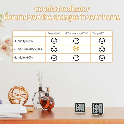 Miniatura 4 de NOKLEAD Termómetro Medidor de Humedad Interior Mini Higrómetro Monitor Dispositivo de Medición de Temperatura de Habitación con Icono de Cara
