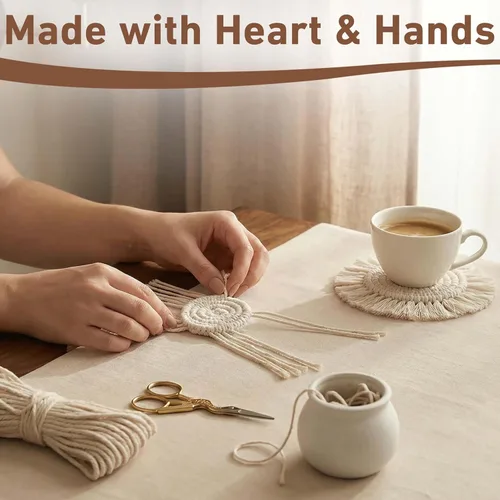 Miniatura 3 de Posavasos bohemios de 7.4 pulgadas para bebidas, posavasos absorbentes tejidos hechos a mano para escritorio, bonitos posavasos de granja para tazas