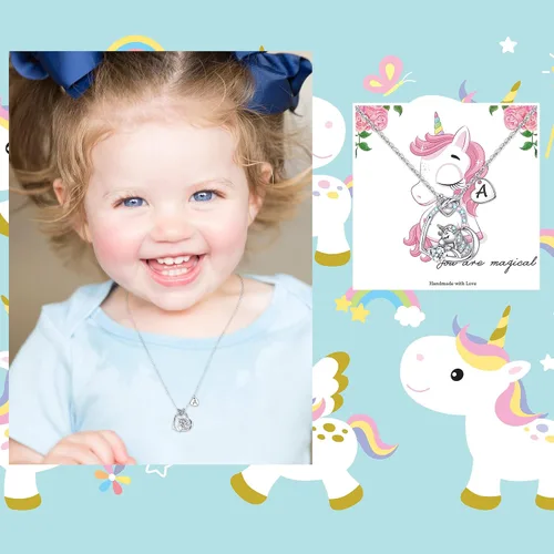 Miniatura 3 de IEFRICH Regalos de unicornios para niñas, collares de unicornio con corazón de circonita cúbica para mujeres y niñas, collares con inicial, joyería