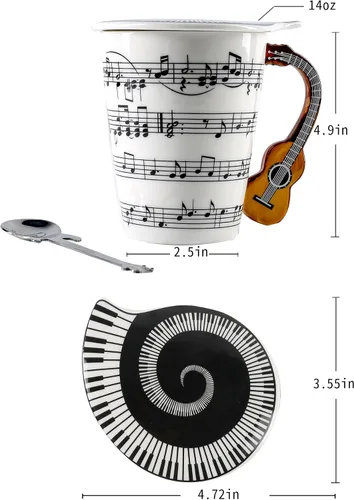 Miniatura 3 de Taza de Novedad de Guitarra Única Regalo Musical Taza de Café con Interesante Tapa Temática de Música y Diseño de Mango de Guitarra y Cuchara