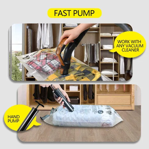 Miniatura 6 de 10 paquetes de bolsas de almacenamiento al vacío (5 x grandes, 5 x medianas), bolsas compresoras selladoras ahorradoras de espacio con bomba de mano