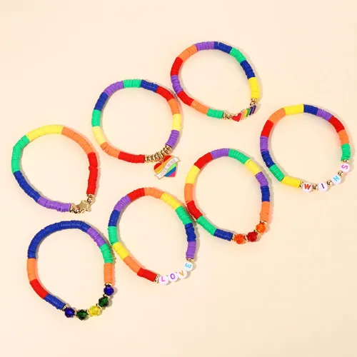 Miniatura 255 de Surfer Heishi - Pulseras apilables para mujer, apilables, de vinilo arcoíris, disco de arcilla, pulseras elásticas para la amistad, joyería bohemia