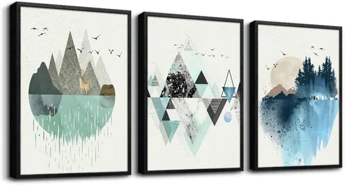 Miniatura 13 de Lienzo decorativo para pared de sala de estar, gran tamaño, geometría abstracta montaña durante el día, impresiones en lienzo para obras de arte