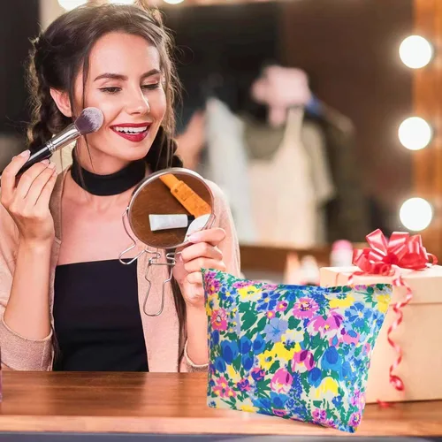 Miniatura 6 de Bolsa de maquillaje para mujer, bolsa de cosméticos de lona con cremallera, bolsa de maquillaje pequeña, bolsa de maquillaje floral, organizador