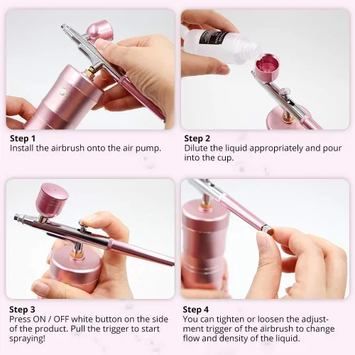 Miniatura 6 de Quevina - Kit de aerógrafo inalámbrico de 27 PSI, mini pistola de aire portátil de mano con compresor, aerógrafo para línea capilar de peluquería