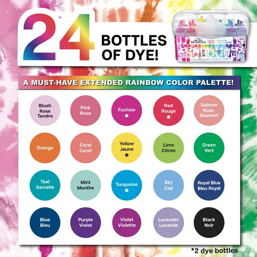 Miniatura 5 de Tulip Kit de teñido anudado de un solo paso Color Spectrum, 24 botellas, colores arcoíris, kit de tie-dye todo en uno para grupos grandes