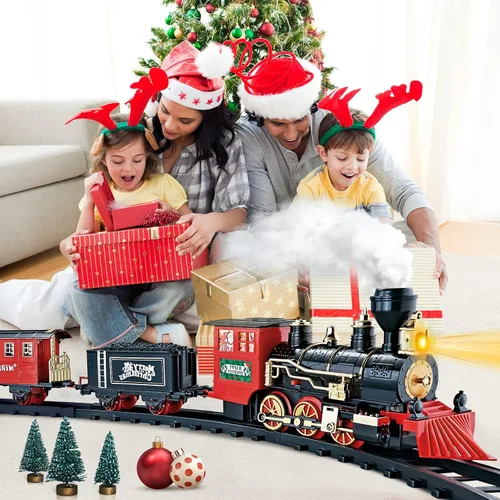 Miniatura 7 de Shemira Juego de tren de Navidad, juguetes de tren para niños y niñas, tren de juguete con humo ligero y sonido, juego de tren de vapor