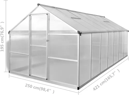 Miniatura 8 de vidaXL Amplio invernadero - 113.3 pies cuadrados - Paneles de aluminio reforzado y policarbonato resistente a los rayos UV con sistema de canalón