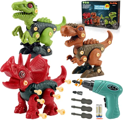 Miniatura 7 de Juguetes STEM de dinosaurios para niños de 3 a 5 años, juguetes de dinosaurio desmontables con taladro eléctrico, juguete educativo de construcción