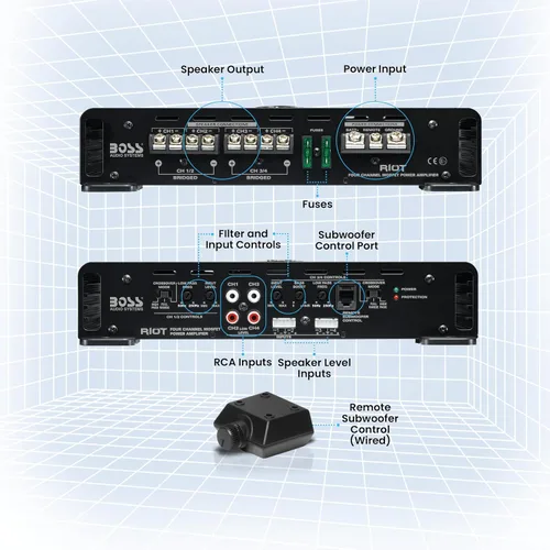 Miniatura 4 de BOSS Audio Systems R3004 amplificador para auto con 4 canales - 1200 W, 2/4 ohmios estables, clase A/B, rango completo, compatible con puente